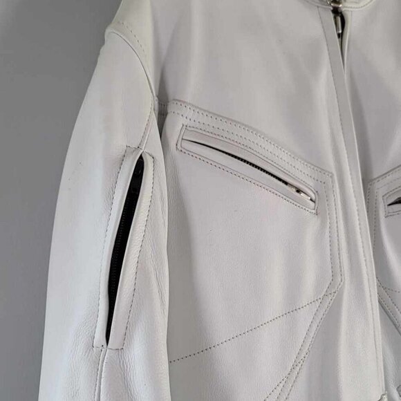Joe Rocket white leather Elbow motorcycle jacket. EUC. Only worn a few times. - Picture 2 of 15